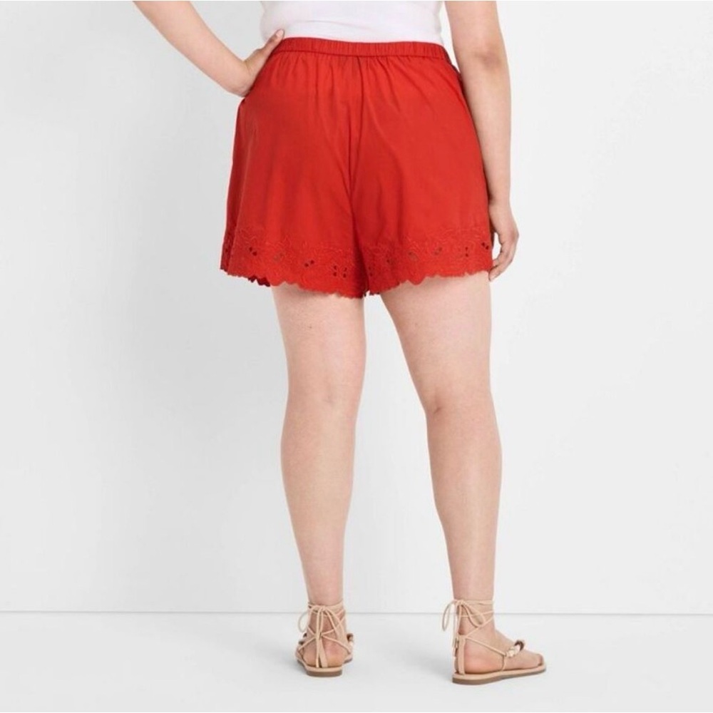Future Collective - Women's High-Rise Eyelet Hem Poplin Pull-On Shorts Red - Picture 2 of 3